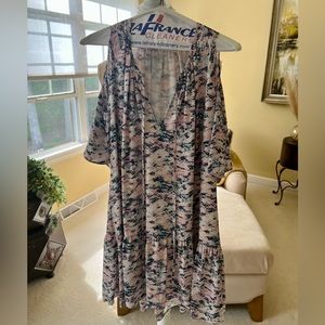 NWOT!  Amanda Uprichard size M silk, cold shoulder dress in pink, blue, white.